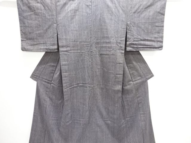 JAPANESE KIMONO / ANTIQUE COTTON TSUMUGI STRIPED WEAVE KIMONO